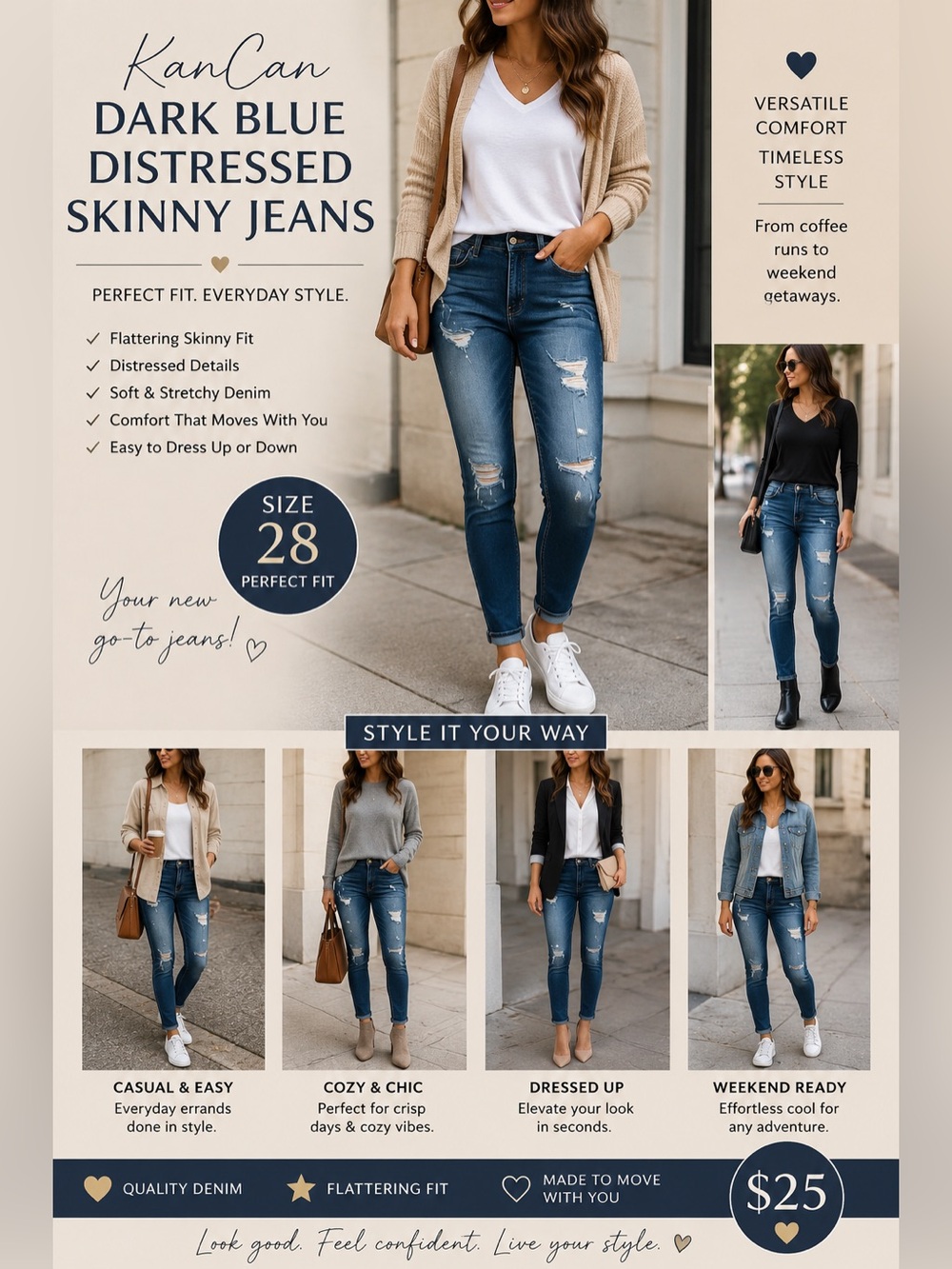 KanCan Dark Blue Distressed Skinny Jeans